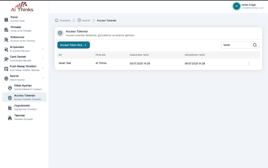 Access Tokens list